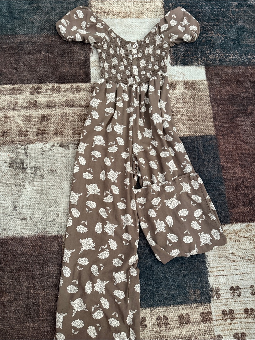 Lily Rose Brown Floral Off-Shoulder Smocked Jumpsuit